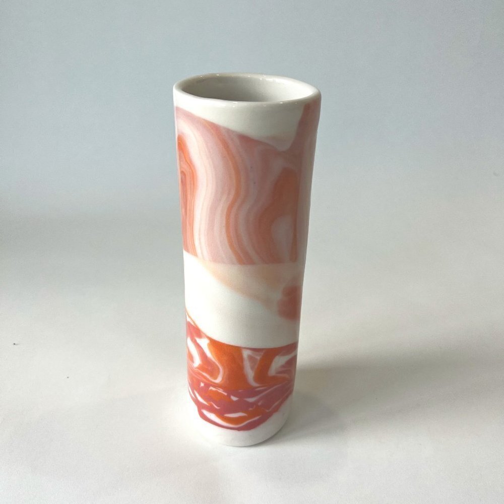 Rex Design Ceramic Handmade High Gloss Pink Coral Swirl Tall Flower Vase